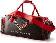 premium corvette c7 leather duffel bag: 👜 black and red with c7 crossed flags logo logo