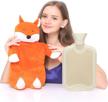 peterpan 2 liter rubber hot water bottle with animal cover, fox design, 65 fl oz capacity, orange logo