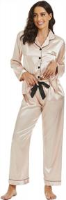 img 1 attached to Sleek And Comfy: Escalier Satin Silk Pajama Set With 2 Piece Pjs, Button Down, And Long Sleeves For Women