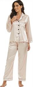 img 3 attached to Sleek And Comfy: Escalier Satin Silk Pajama Set With 2 Piece Pjs, Button Down, And Long Sleeves For Women