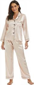 img 4 attached to Sleek And Comfy: Escalier Satin Silk Pajama Set With 2 Piece Pjs, Button Down, And Long Sleeves For Women