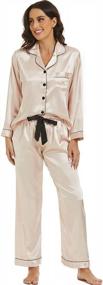 img 2 attached to Sleek And Comfy: Escalier Satin Silk Pajama Set With 2 Piece Pjs, Button Down, And Long Sleeves For Women