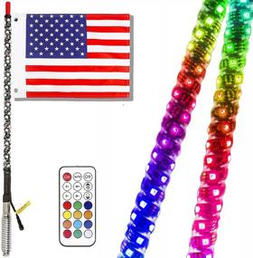 img 4 attached to NBWDY 3FT RGB Dream Color LED Whip Light W/Flag Remote Control 360° Twisted Chasing/Flow Light Antenna Whip For Off Road Polaris RZR UTV ATV Sand Dune Buggy Quad Truck Boat Pickup RV