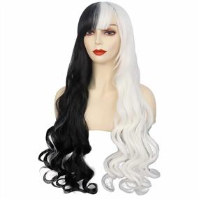 img 1 attached to Black And White Wig +Wig Cap With Bangs For Halloween Cosplay, Christmas Party & Girls - JoneTing
