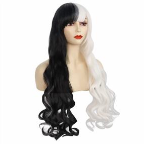 img 2 attached to Black And White Wig +Wig Cap With Bangs For Halloween Cosplay, Christmas Party & Girls - JoneTing