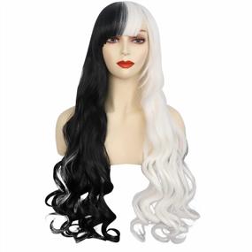 img 3 attached to Black And White Wig +Wig Cap With Bangs For Halloween Cosplay, Christmas Party & Girls - JoneTing