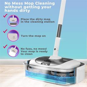 img 2 attached to 🧹 Cordless Electric Spin Mop with LED Headlight and Water Sprayer - Efficient Floor Cleaning with Cleaning Station - 300 ml Water Tank - 3 Sets of Buffer Pads - Suitable for Hardwood Floors