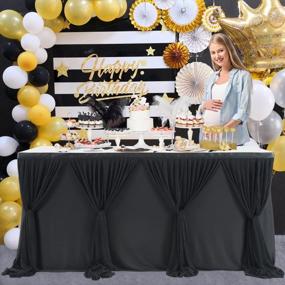 img 4 attached to 6-футовая черная юбка для стола на день рождения, выпускной и свадьбу - украшения из тюля с рюшами