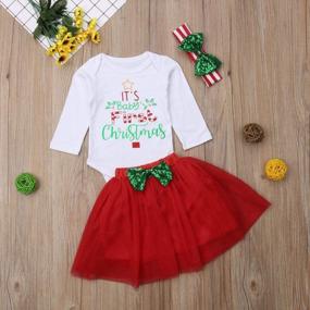 img 3 attached to My First Christmas Outfit For Baby Girls: Adorable Romper, Tutu Skirt, And Headband Set