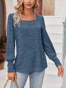 img 3 attached to Puff Sleeve Square Neck Tops For Women: Button Down Blouses, Long Sleeve T-Shirts, Dressy Casual Tunic, Loose Fit Fall Clothes