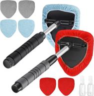 🚗 2-piece windshield cleaner car window cleaning tool set with detachable handle, microfiber pads, spray bottle & car cleaning kit - effective glass cleaner wiper for car cleansing (red, gray, blue) logo