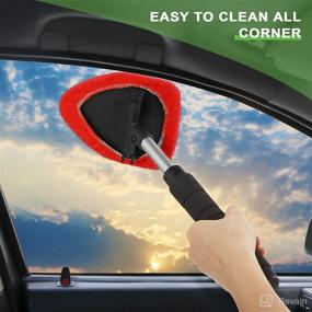 img 1 attached to 🚗 2-Piece Windshield Cleaner Car Window Cleaning Tool Set with Detachable Handle, Microfiber Pads, Spray Bottle & Car Cleaning Kit - Effective Glass Cleaner Wiper for Car Cleansing (Red, Gray, Blue)