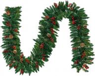 10-футовая рождественская гирлянда с красными ягодами, сосновыми шишками и снегом - идеально подходит для наружного декора! логотип