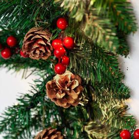 img 2 attached to 10-футовая рождественская гирлянда с красными ягодами, сосновыми шишками и снегом - идеально подходит для наружного декора!