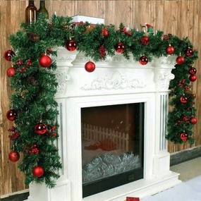 img 1 attached to 10-футовая рождественская гирлянда с красными ягодами, сосновыми шишками и снегом - идеально подходит для наружного декора!