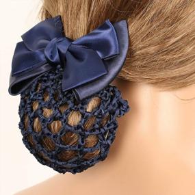 img 1 attached to Set Of 9 Women'S Hair Snood Nets For Buns With Non-Slip Design And Satin Bow Barrettes - Perfect For Work Or Play In Black, Red, And Navy Blue