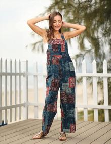 img 3 attached to Women'S Summer Boho Floral Printed Cotton Jumpsuit Wide Leg Overalls
