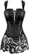 womens leather corset bustier top - punk rock waist cincher basque for lingerie, halloween costume & more logo