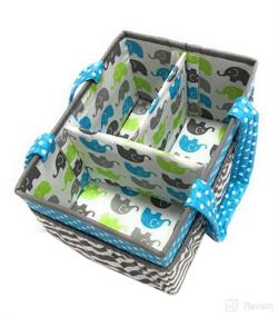 img 2 attached to 🐘 Bacati Elephants Unisex Nursery Fabric Storage Caddy: Aqua/Lime/Grey - Convenient Handles for Organizing