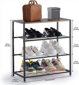 img 3 attached to Rustic Brown 4-Tier Metal Shoe Rack With MDF Wood Top Board, Entryway Shoe Tower Storage Organizer For Hallway, Closet, Bedroom & Living Room