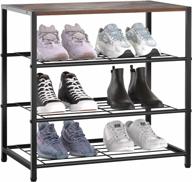 rustic brown 4-tier metal shoe rack with mdf wood top board, entryway shoe tower storage organizer for hallway, closet, bedroom & living room logo