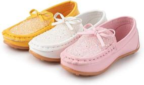 img 3 attached to Meckior Toddler Moccasin Wedding Synthetic Girls' Shoes via Athletic