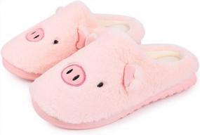 img 4 attached to Memory Foam Home Slippers For Women & Men - Cozy Slip On Cute Animal Couple House Shoes Indoor Outdoor