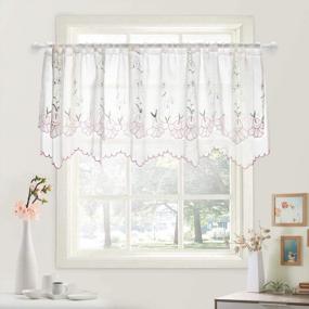 img 4 attached to Rustic Farmhouse Style Kitchen Curtains - Zhh White Embroidered Two-Layer Valance With Pink Morning Glory Pattern And Lace Floral Detailing, Ideal For Window Decor (W 56" X H 27", 1 Panel)