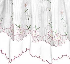 img 2 attached to Rustic Farmhouse Style Kitchen Curtains - Zhh White Embroidered Two-Layer Valance With Pink Morning Glory Pattern And Lace Floral Detailing, Ideal For Window Decor (W 56" X H 27", 1 Panel)