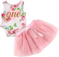 floral romper and lace skirt set for baby girls' 1st birthday, sleeveless tutu dress ideal for easter outfit - 2 piece clothing logo