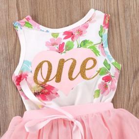 img 2 attached to Floral Romper And Lace Skirt Set For Baby Girls' 1St Birthday, Sleeveless Tutu Dress Ideal For Easter Outfit - 2 Piece Clothing