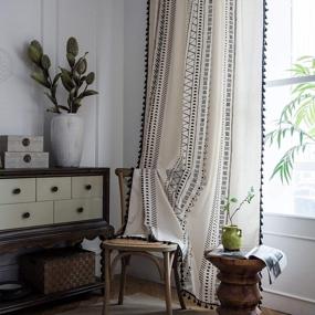 img 4 attached to Bohemian Farmhouse Style: ARTBECK Tassel Curtains With Semi-Blackout Print For Trendy Window Dressing