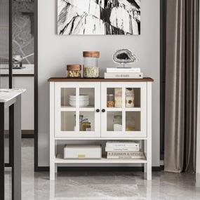 img 1 attached to White Wood Sideboard Buffet Cabinet W/ 2 Glass Doors & Adjustable Shelf - Perfect For Dining Room Storage By Spirich Home