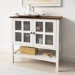 white wood sideboard buffet cabinet w/ 2 glass doors & adjustable shelf - perfect for dining room storage by spirich home logo