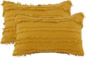 img 3 attached to Mustard Yellow Cotton Throw Pillow Covers By GIGIZAZA - Small Lumbar Cushion Cases For Couch Decor