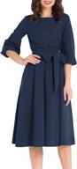 elegant women's audrey hepburn style midi dress with puff sleeves, belt, and pockets - perfect for any occasion логотип