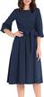 elegant women's audrey hepburn style midi dress with puff sleeves, belt, and pockets - perfect for any occasion logo
