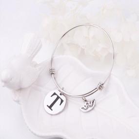 img 3 attached to 🌸 Customized Initial Bracelet with Lotus Flower Charm - Personalized Letter Wire Bangle Gift for Her