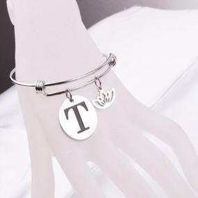 img 2 attached to 🌸 Customized Initial Bracelet with Lotus Flower Charm - Personalized Letter Wire Bangle Gift for Her