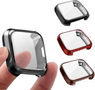 📱 premium 3-pack soft full cover case and screen protector for fitbit versa lite - black, red, coffee logo