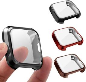 img 4 attached to 📱 Premium 3-Pack Soft Full Cover Case and Screen Protector for Fitbit Versa Lite - Black, Red, Coffee