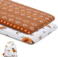 2 pack bassinet sheets for boys & girls - jersey cotton, rectangle/oval peanut shapes + storage bag (boho rainbow birds) logo