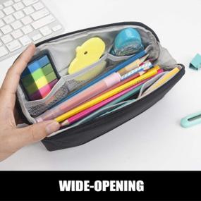 img 1 attached to Triangular Design Pencil Pen Case With Wide-Opening, Lightweight & Spacious Zipper Stationery Bag For Adults - Aesthetic Supply By Sooez