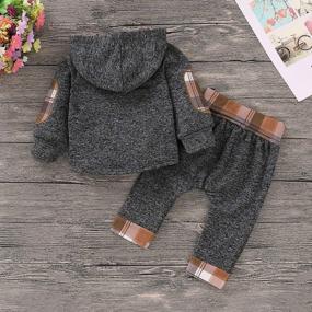 img 2 attached to Комплект одежды с капюшоном и брюками в клетку для мальчиков - толстовка с длинным рукавом для малышей осенью и зимой