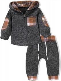 img 4 attached to Комплект одежды с капюшоном и брюками в клетку для мальчиков - толстовка с длинным рукавом для малышей осенью и зимой