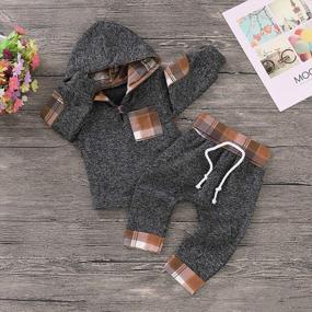 img 3 attached to Комплект одежды с капюшоном и брюками в клетку для мальчиков - толстовка с длинным рукавом для малышей осенью и зимой