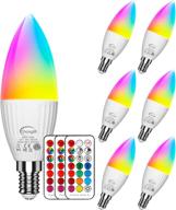 e12 5w led light bulbs, 40w equivalent candelabra base dimmable color changing rgb cool white 5700k with remote control - set of 6 логотип