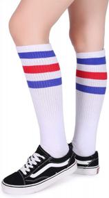 img 2 attached to Soft Cotton Over-The-Calf Retro Tube Socks With Triple Stripes By Pareberry