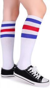 img 1 attached to Soft Cotton Over-The-Calf Retro Tube Socks With Triple Stripes By Pareberry