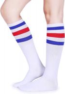 soft cotton over-the-calf retro tube socks with triple stripes by pareberry logo
